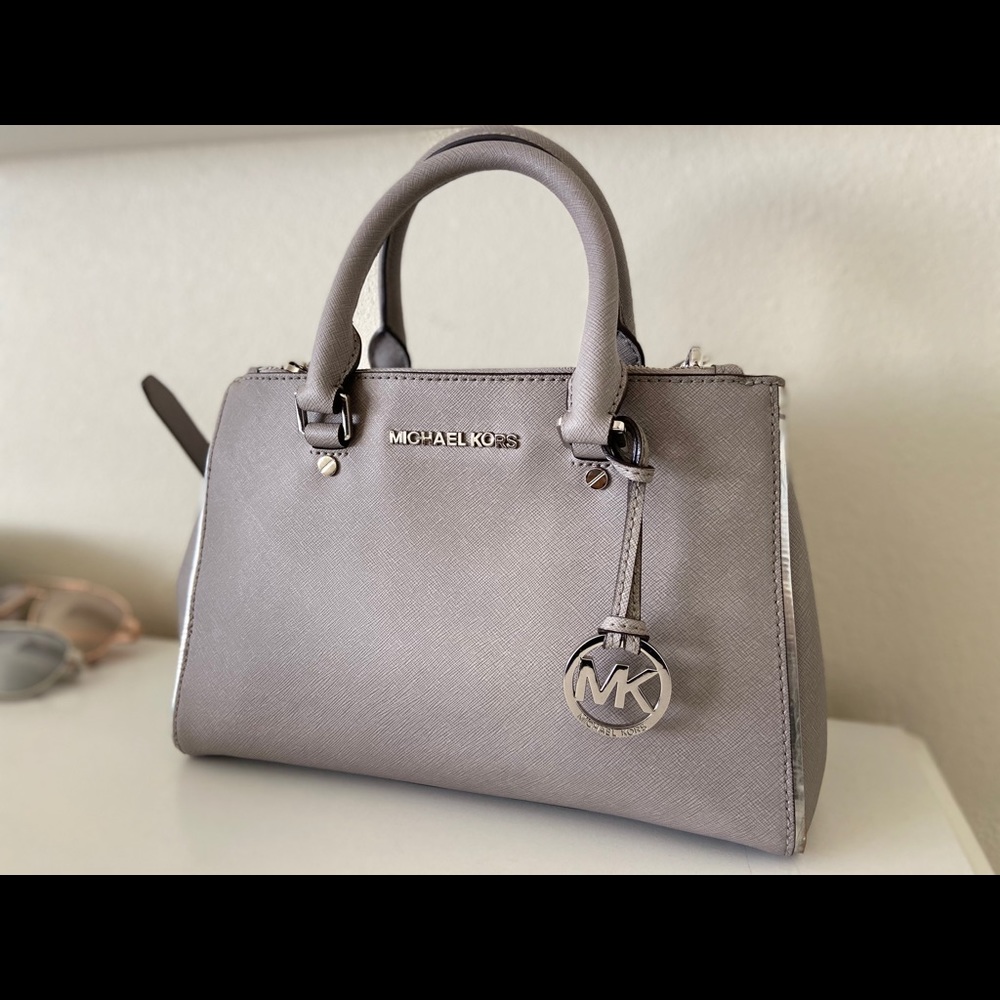 Gray small Michael Kors Sutton satchel
